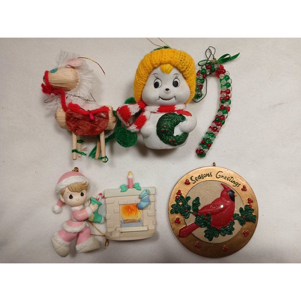Lot of 5‎ Vintage Christmas Ornaments Snow Man Bell Figures Mixed Material